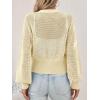 imageCicy Bell Womens Cropped Crochet Cardigans Hollow Out Button Down Lantern Sleeve Knit Sweaters Casual Mesh Loose Fit Cover UpApricot