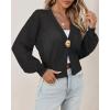 imageCicy Bell Womens Cropped Crochet Cardigans Hollow Out Button Down Lantern Sleeve Knit Sweaters Casual Mesh Loose Fit Cover UpBlack