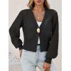 imageCicy Bell Womens Cropped Crochet Cardigans Hollow Out Button Down Lantern Sleeve Knit Sweaters Casual Mesh Loose Fit Cover UpBlack