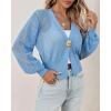 imageCicy Bell Womens Cropped Crochet Cardigans Hollow Out Button Down Lantern Sleeve Knit Sweaters Casual Mesh Loose Fit Cover UpBlue