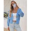 imageCicy Bell Womens Cropped Crochet Cardigans Hollow Out Button Down Lantern Sleeve Knit Sweaters Casual Mesh Loose Fit Cover UpBlue