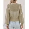 imageCicy Bell Womens Cropped Crochet Cardigans Hollow Out Button Down Lantern Sleeve Knit Sweaters Casual Mesh Loose Fit Cover UpKhaki