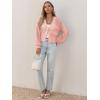 imageCicy Bell Womens Cropped Crochet Cardigans Hollow Out Button Down Lantern Sleeve Knit Sweaters Casual Mesh Loose Fit Cover UpPink