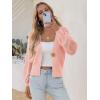 imageCicy Bell Womens Cropped Crochet Cardigans Hollow Out Button Down Lantern Sleeve Knit Sweaters Casual Mesh Loose Fit Cover UpPink