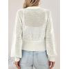 imageCicy Bell Womens Cropped Crochet Cardigans Hollow Out Button Down Lantern Sleeve Knit Sweaters Casual Mesh Loose Fit Cover UpWhite