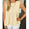 imageCicy Bell Womens Pleated Babydoll Tank Tops Summer Peplum Sleeveless Cotton Blouses Loose Fit Flowy ShirtsBeige