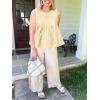 imageCicy Bell Womens Pleated Babydoll Tank Tops Summer Peplum Sleeveless Cotton Blouses Loose Fit Flowy ShirtsBeige