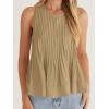 imageCicy Bell Womens Pleated Babydoll Tank Tops Summer Peplum Sleeveless Cotton Blouses Loose Fit Flowy ShirtsKhaki