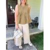 imageCicy Bell Womens Pleated Babydoll Tank Tops Summer Peplum Sleeveless Cotton Blouses Loose Fit Flowy ShirtsKhaki