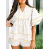 imageCicy Bell Womens Summer Floral Babydoll Tops V Neck Short Lantern Sleeve Shirts Cute Loose Fit Flowy BlousesFloral Yellow
