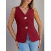 imageCicy Bell Womens Summer V Neck Vest Tops Button up Sleeveless Casual Waistcoat Business Fitted Blazer vestBurgundy