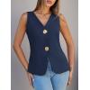 imageCicy Bell Womens Summer V Neck Vest Tops Button up Sleeveless Casual Waistcoat Business Fitted Blazer vestNavy