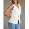 imageCicy Bell Womens Summer V Neck Vest Tops Button up Sleeveless Casual Waistcoat Business Fitted Blazer vestWhite