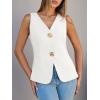 imageCicy Bell Womens Summer V Neck Vest Tops Button up Sleeveless Casual Waistcoat Business Fitted Blazer vestWhite