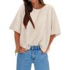 imageCicy Bell Womens Half Sleeve Sweaters Oversized Boat Neck Knitted Pullover Sweater Trendy Casual Loose Fit Fall TopsBeige