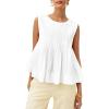 imageCicy Bell Womens Pleated Babydoll Tank Tops Summer Peplum Sleeveless Cotton Blouses Loose Fit Flowy ShirtsWhite