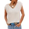 imageCicy Bell Womens Ribbed Cap Sleeve Tank Tops V Neck Knit Summer Casual Shirts Lightweight Pullover Sweater VestApricot