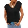 imageCicy Bell Womens Ribbed Cap Sleeve Tank Tops V Neck Knit Summer Casual Shirts Lightweight Pullover Sweater VestBlack