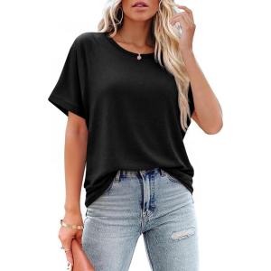 imageCicy Bell Womens Oversized Short Sleeve Tshirts Summer Casual Round Neck Tops Loose Fit Boxy Basic Tee ShirtsBlack