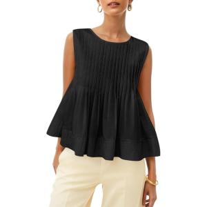 imageCicy Bell Womens Pleated Babydoll Tank Tops Summer Peplum Sleeveless Cotton Blouses Loose Fit Flowy ShirtsBlack