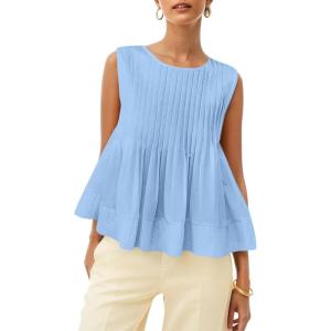 imageCicy Bell Womens Pleated Babydoll Tank Tops Summer Peplum Sleeveless Cotton Blouses Loose Fit Flowy ShirtsLight Blue