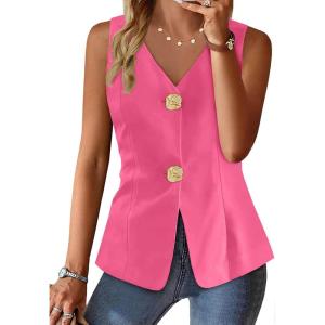 imageCicy Bell Womens Summer V Neck Vest Tops Button up Sleeveless Casual Waistcoat Business Fitted Blazer vestBright Pink