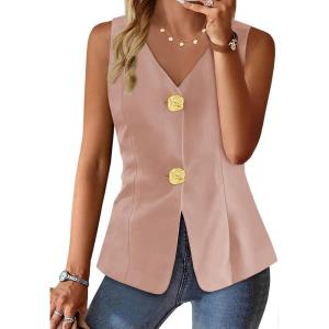 imageCicy Bell Womens Summer V Neck Vest Tops Button up Sleeveless Casual Waistcoat Business Fitted Blazer vestLight Pink