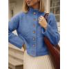 imageCicy Bell Womens Chunky Knit Cardigan Sweaters Button Down Mock Neck Open Front Jacket Winter Casual Outerwear with PocketsBlue