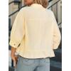 imageCicy Bell Womens Cropped Button Down Shirts 34 Length Sleeve Casual Cotton Blouses Loose Fit Ruffle Hem TopsBeige