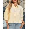 imageCicy Bell Womens Cropped Button Down Shirts 34 Length Sleeve Casual Cotton Blouses Loose Fit Ruffle Hem TopsBeige