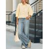 imageCicy Bell Womens Cropped Button Down Shirts 34 Length Sleeve Casual Cotton Blouses Loose Fit Ruffle Hem TopsBeige