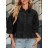 imageCicy Bell Womens Cropped Button Down Shirts 34 Length Sleeve Casual Cotton Blouses Loose Fit Ruffle Hem TopsBlack