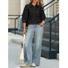 imageCicy Bell Womens Cropped Button Down Shirts 34 Length Sleeve Casual Cotton Blouses Loose Fit Ruffle Hem TopsBlack