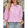 imageCicy Bell Womens Cropped Button Down Shirts 34 Length Sleeve Casual Cotton Blouses Loose Fit Ruffle Hem TopsPink