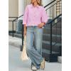 imageCicy Bell Womens Cropped Button Down Shirts 34 Length Sleeve Casual Cotton Blouses Loose Fit Ruffle Hem TopsPink