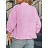 imageCicy Bell Womens Cropped Button Down Shirts 34 Length Sleeve Casual Cotton Blouses Loose Fit Ruffle Hem TopsPink