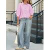imageCicy Bell Womens Cropped Button Down Shirts 34 Length Sleeve Casual Cotton Blouses Loose Fit Ruffle Hem TopsPink