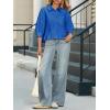 imageCicy Bell Womens Cropped Button Down Shirts 34 Length Sleeve Casual Cotton Blouses Loose Fit Ruffle Hem TopsRoyal Blue
