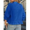 imageCicy Bell Womens Cropped Button Down Shirts 34 Length Sleeve Casual Cotton Blouses Loose Fit Ruffle Hem TopsRoyal Blue