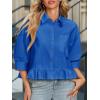 imageCicy Bell Womens Cropped Button Down Shirts 34 Length Sleeve Casual Cotton Blouses Loose Fit Ruffle Hem TopsRoyal Blue