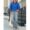 imageCicy Bell Womens Cropped Button Down Shirts 34 Length Sleeve Casual Cotton Blouses Loose Fit Ruffle Hem TopsRoyal Blue