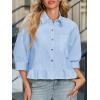 imageCicy Bell Womens Cropped Button Down Shirts 34 Length Sleeve Casual Cotton Blouses Loose Fit Ruffle Hem TopsSky Blue