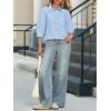 imageCicy Bell Womens Cropped Button Down Shirts 34 Length Sleeve Casual Cotton Blouses Loose Fit Ruffle Hem TopsSky Blue