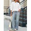 imageCicy Bell Womens Cropped Button Down Shirts 34 Length Sleeve Casual Cotton Blouses Loose Fit Ruffle Hem TopsWhite