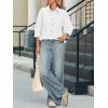 imageCicy Bell Womens Cropped Button Down Shirts 34 Length Sleeve Casual Cotton Blouses Loose Fit Ruffle Hem TopsWhite