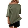 imageCicy Bell Womens Oversized Tshirts Off The Shoulder Cotton Half Sleeve T Shirts Summer Casual Loose Fit Tunic TopsArmy Green