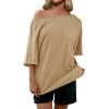 imageCicy Bell Womens Oversized Tshirts Off The Shoulder Cotton Half Sleeve T Shirts Summer Casual Loose Fit Tunic TopsKhaki