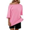 imageCicy Bell Womens Oversized Tshirts Off The Shoulder Cotton Half Sleeve T Shirts Summer Casual Loose Fit Tunic TopsPink
