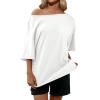imageCicy Bell Womens Oversized Tshirts Off The Shoulder Cotton Half Sleeve T Shirts Summer Casual Loose Fit Tunic TopsWhite