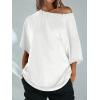 imageCicy Bell Womens Oversized Tshirts Off The Shoulder Cotton Half Sleeve T Shirts Summer Casual Loose Fit Tunic TopsWhite